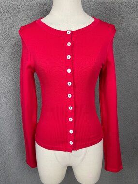 OQQ Women's Long Sleeve Fitted Button Down Ribbed Top Red Size Medium NWOT's.
